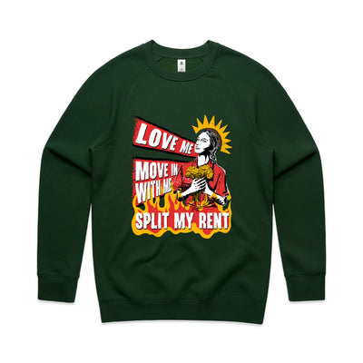 Split My Rent Jumper by Lonely Kids Club. All clothing from our T-shirts to our shorts and hoodies are ethically made, and printed packed and shipped from Sydney.