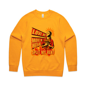 Split My Rent Jumper by Lonely Kids Club. All clothing from our T-shirts to our shorts and hoodies are ethically made, and printed packed and shipped from Sydney.