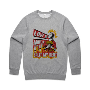 Split My Rent Jumper by Lonely Kids Club. All clothing from our T-shirts to our shorts and hoodies are ethically made, and printed packed and shipped from Sydney.