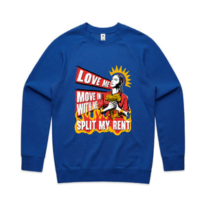 Split My Rent Jumper by Lonely Kids Club. All clothing from our T-shirts to our shorts and hoodies are ethically made, and printed packed and shipped from Sydney.