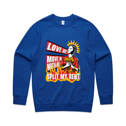 Split My Rent Jumper by Lonely Kids Club. All clothing from our T-shirts to our shorts and hoodies are ethically made, and printed packed and shipped from Sydney.