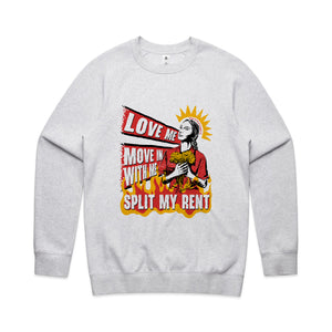 Split My Rent Jumper by Lonely Kids Club. All clothing from our T-shirts to our shorts and hoodies are ethically made, and printed packed and shipped from Sydney.