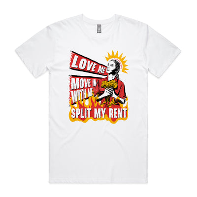 Split My Rent Tee by Lonely Kids Club. All clothing from our T-shirts to our shorts and hoodies are ethically made, and printed packed and shipped from Sydney.