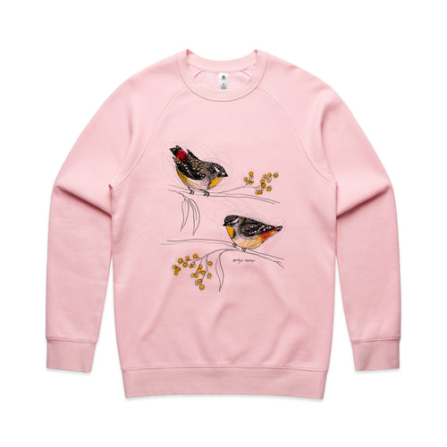 Spotted Pardalotes Jumper by Lonely Kids Club. All clothing from our T-shirts to our shorts and hoodies are ethically made, and printed packed and shipped from Sydney.