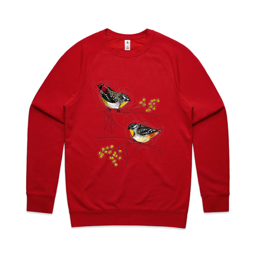 Spotted Pardalotes Jumper by Lonely Kids Club. All clothing from our T-shirts to our shorts and hoodies are ethically made, and printed packed and shipped from Sydney.