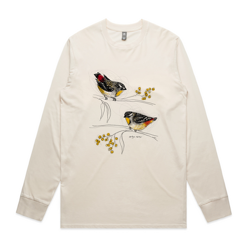 Spotted Pardalotes Tee by Lonely Kids Club. All clothing from our T-shirts to our shorts and hoodies are ethically made, and printed packed and shipped from Sydney.