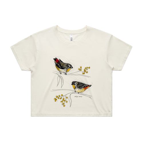 Spotted Pardalotes Tee by Lonely Kids Club. All clothing from our T-shirts to our shorts and hoodies are ethically made, and printed packed and shipped from Sydney.