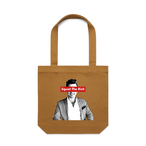 Squat The Rich Tote by Lonely Kids Club. All clothing from our T-shirts to our shorts and hoodies are ethically made, and printed packed and shipped from Sydney.