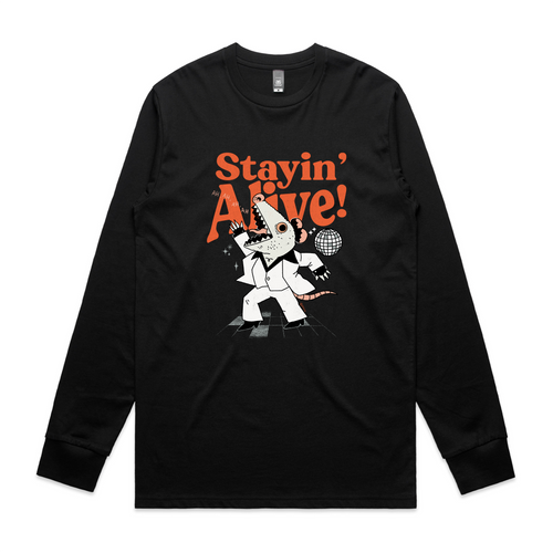 Stayin' Alive Tee by Lonely Kids Club. All clothing from our T-shirts to our shorts and hoodies are ethically made, and printed packed and shipped from Sydney.