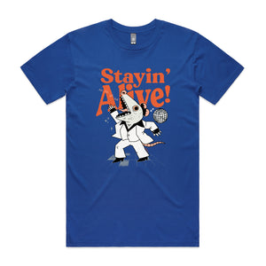 Stayin' Alive Tee by Lonely Kids Club. All clothing from our T-shirts to our shorts and hoodies are ethically made, and printed packed and shipped from Sydney.