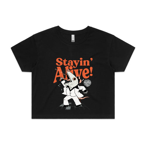 Stayin' Alive Tee by Lonely Kids Club. All clothing from our T-shirts to our shorts and hoodies are ethically made, and printed packed and shipped from Sydney.