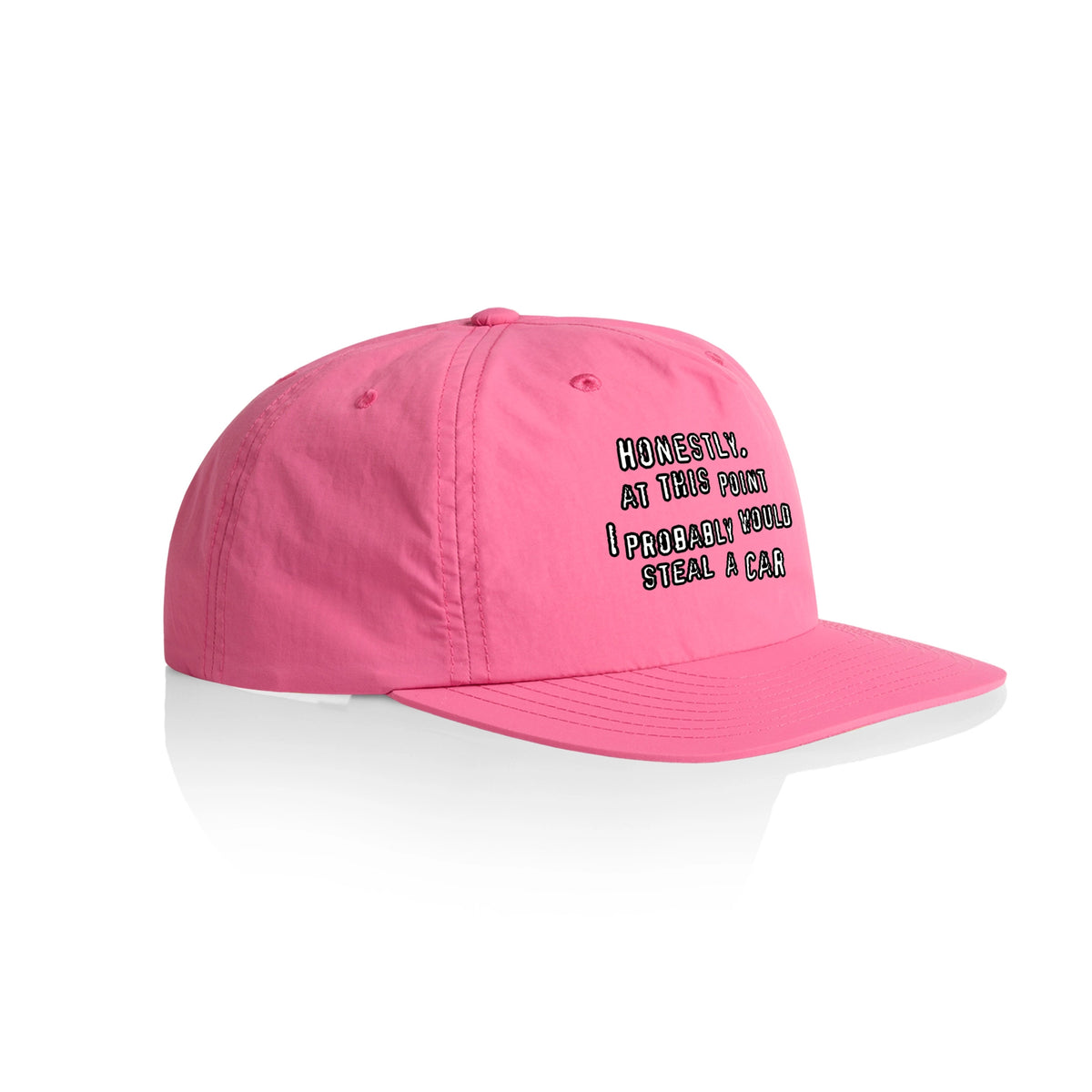 Bubblegum active cap with Would Steal A Car Hat graphic by Lonely Kids Club