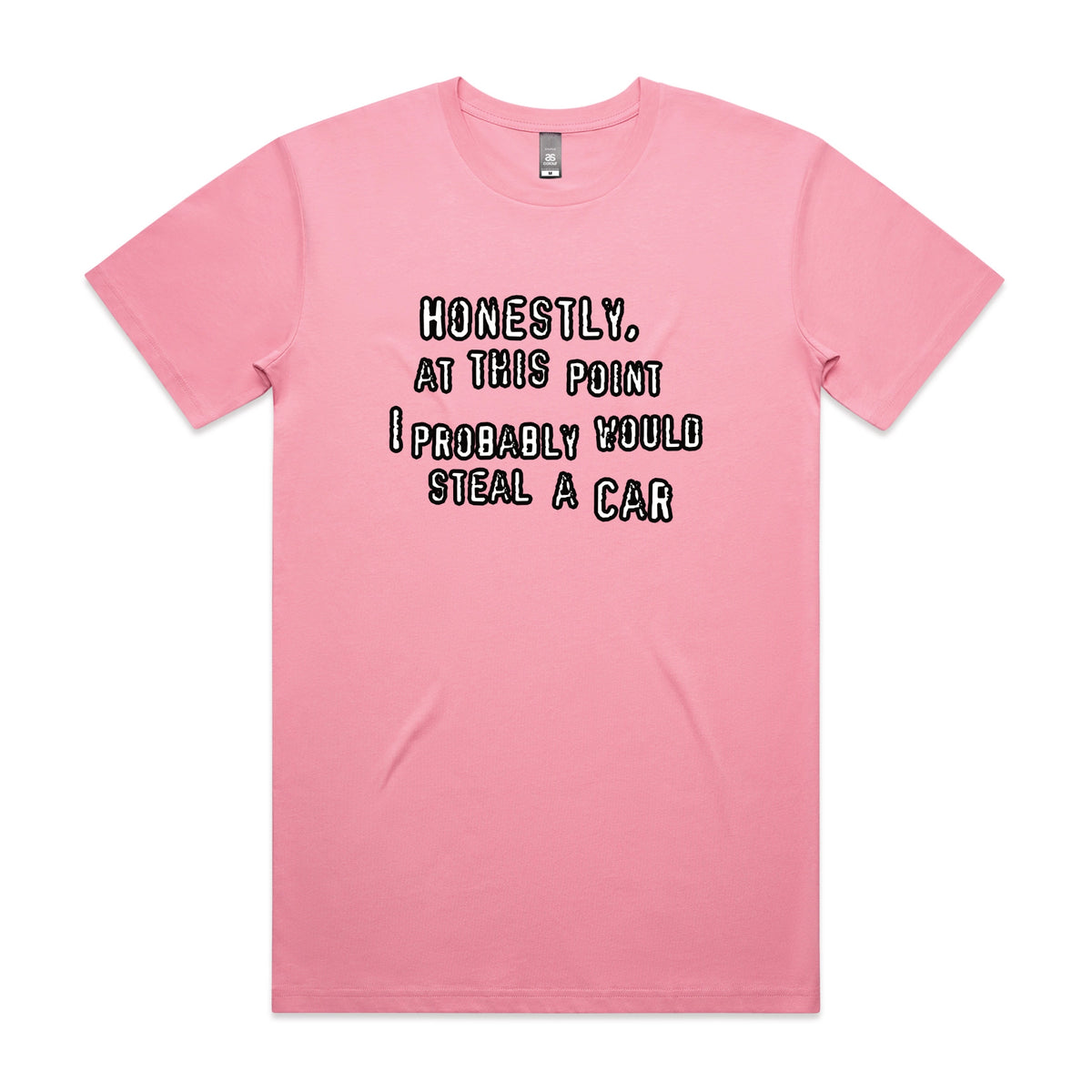 Bubblegum unisex t-shirt with Would Steal A Car graphic by Lonely Kids Club