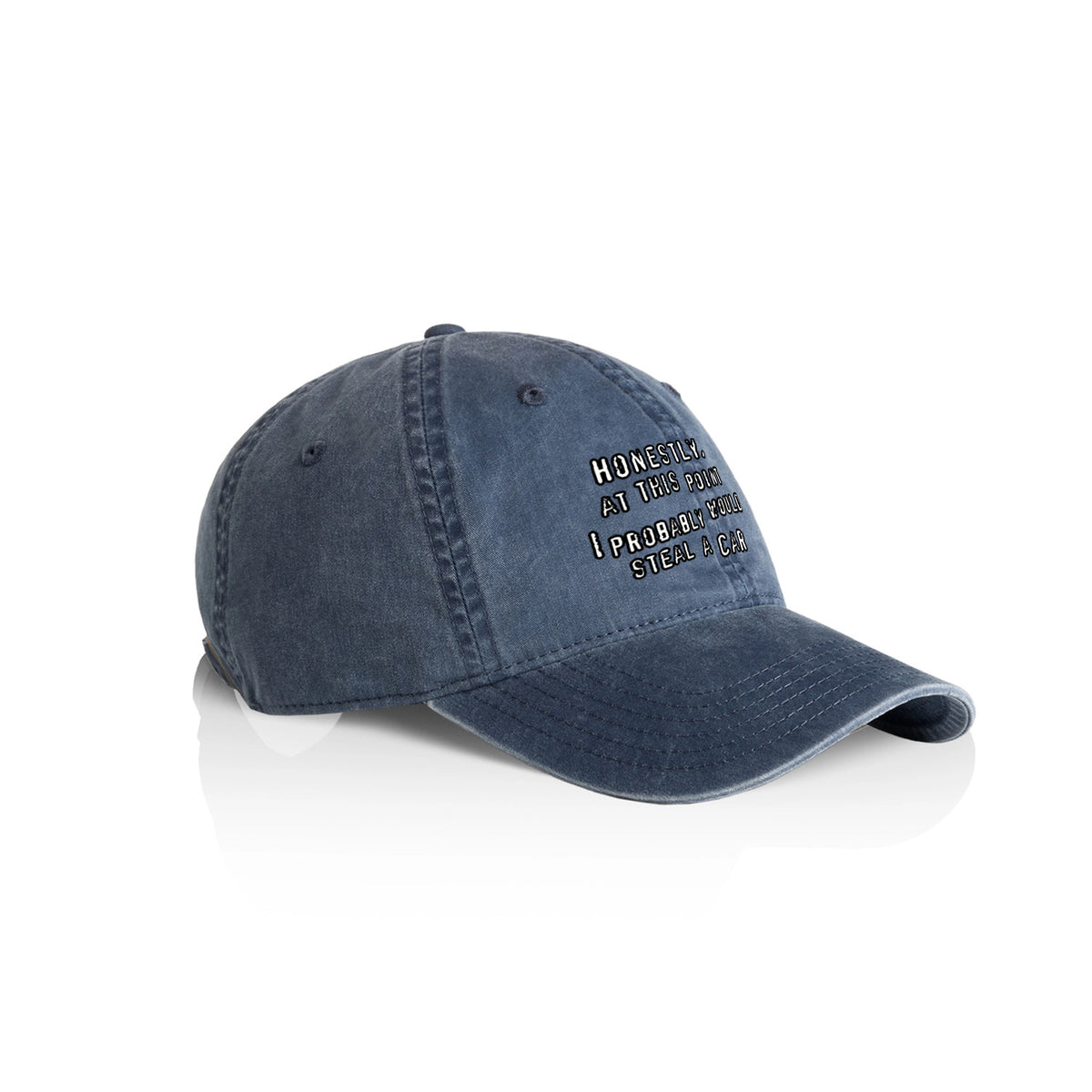 Denim classic cap with Would Steal A Car Hat graphic by Lonely Kids Club