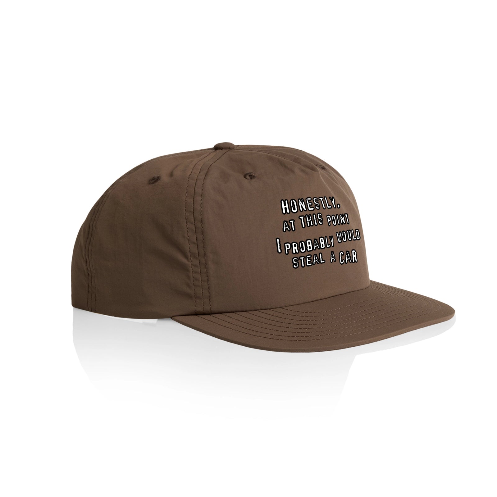 Walnut active cap with Would Steal A Car Hat graphic by Lonely Kids Club