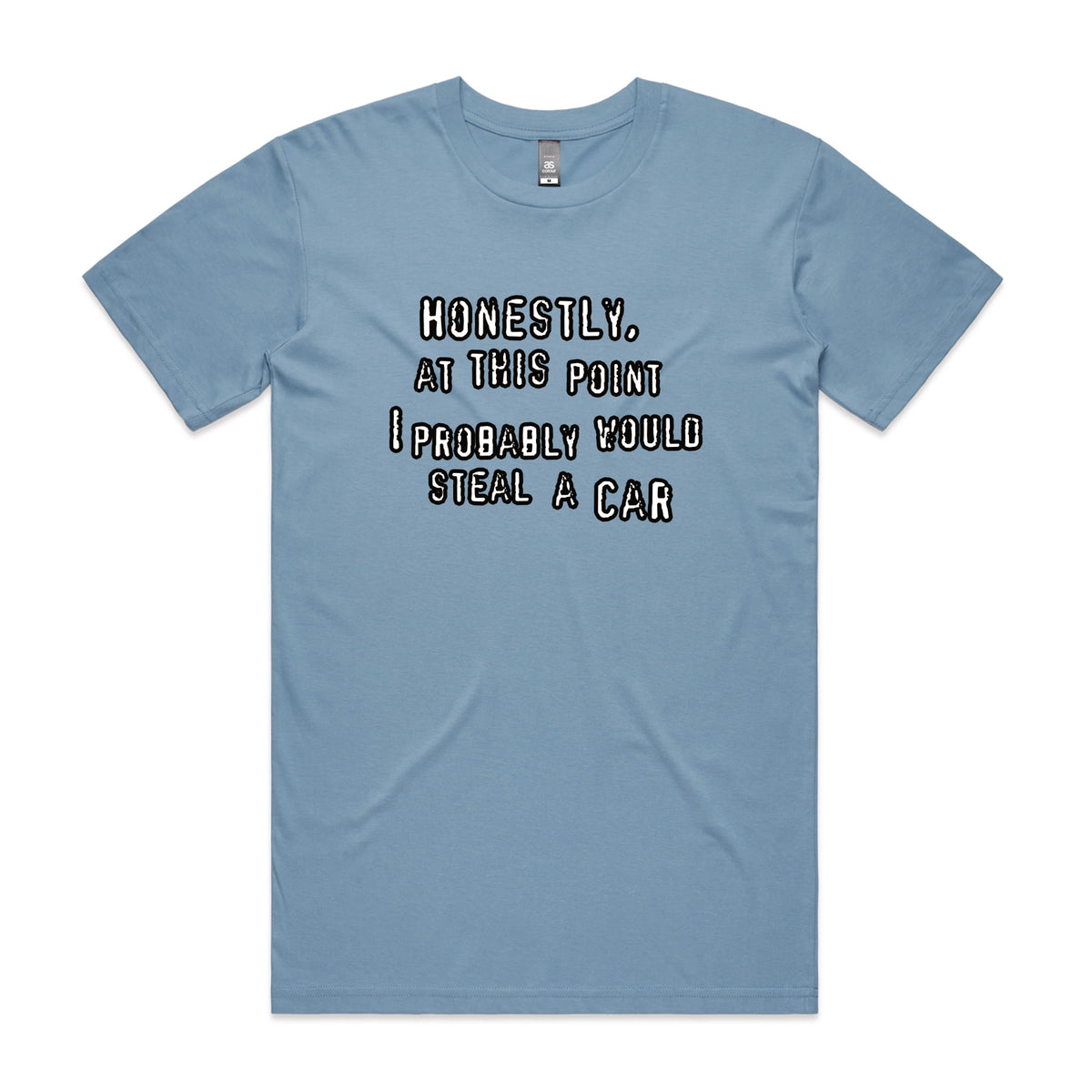 Carolina Blue unisex t-shirt with Would Steal A Car graphic by Lonely Kids Club