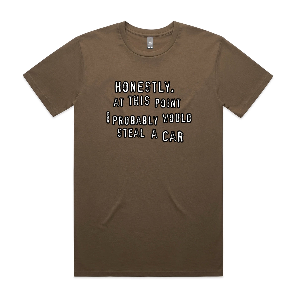 Walnut unisex t-shirt with Would Steal A Car graphic by Lonely Kids Club