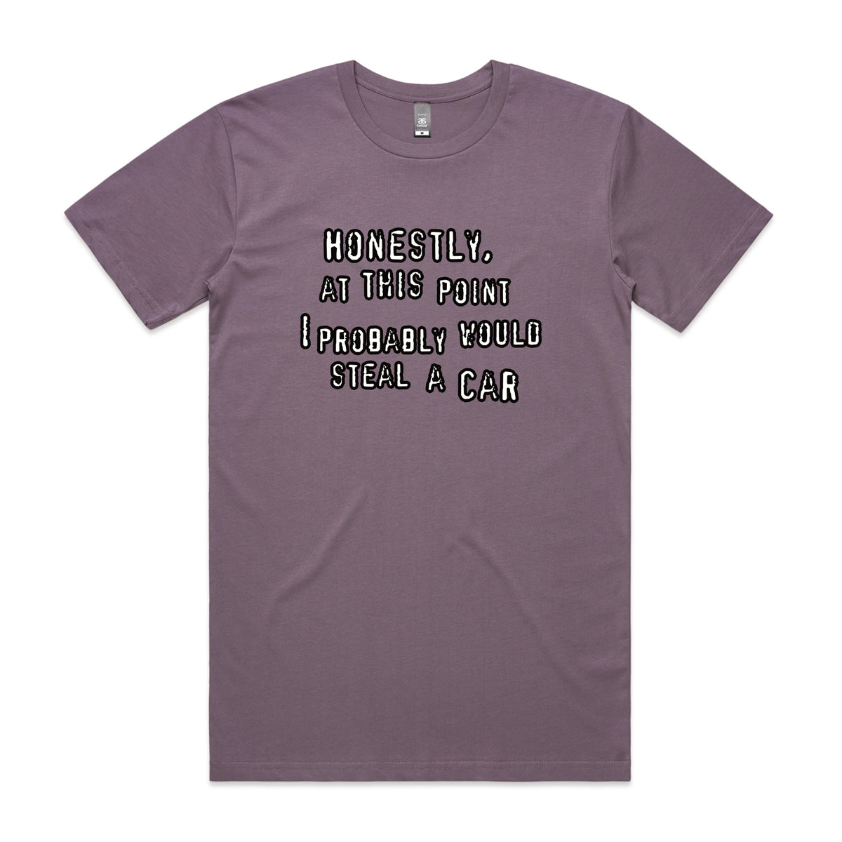 Mauve unisex t-shirt with Would Steal A Car graphic by Lonely Kids Club