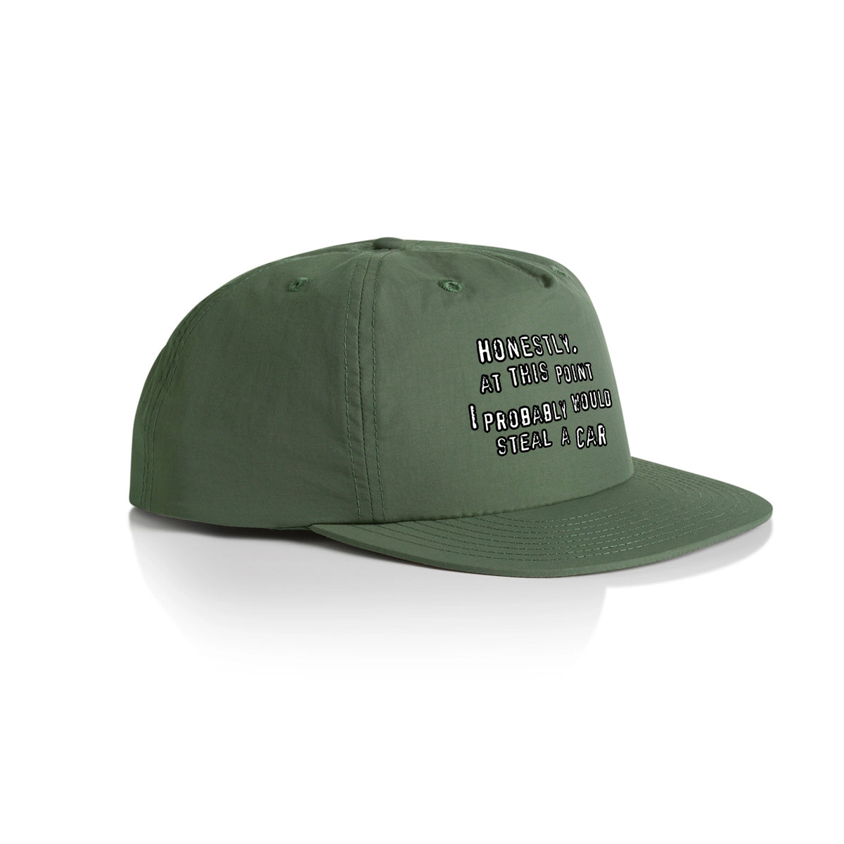 Army active cap with Would Steal A Car Hat graphic by Lonely Kids Club
