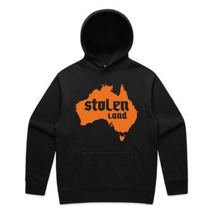 Stolen Land Charity Hoodie by Lonely Kids Club. All clothing from our T-shirts to our shorts and hoodies are ethically made, and printed packed and shipped from Sydney.