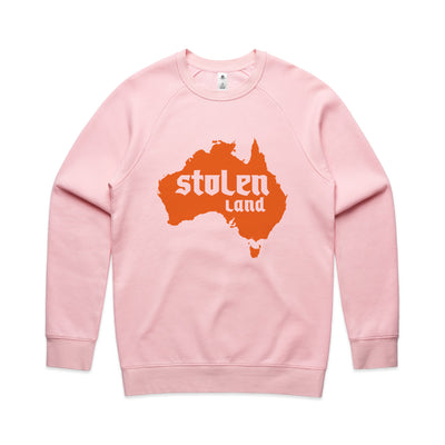 Stolen Land Charity Jumper by Lonely Kids Club. All clothing from our T-shirts to our shorts and hoodies are ethically made, and printed packed and shipped from Sydney.