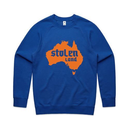 Stolen Land Charity Jumper by Lonely Kids Club. All clothing from our T-shirts to our shorts and hoodies are ethically made, and printed packed and shipped from Sydney.