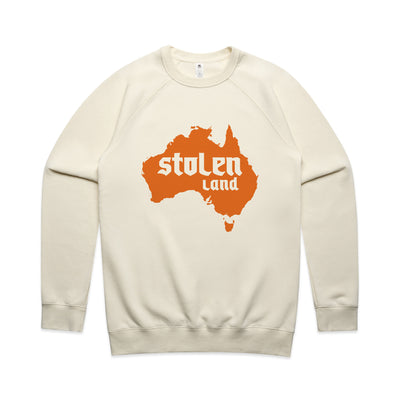 Stolen Land Charity Jumper by Lonely Kids Club. All clothing from our T-shirts to our shorts and hoodies are ethically made, and printed packed and shipped from Sydney.