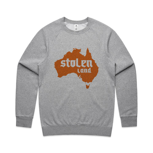 Stolen Land Charity Jumper by Lonely Kids Club. All clothing from our T-shirts to our shorts and hoodies are ethically made, and printed packed and shipped from Sydney.