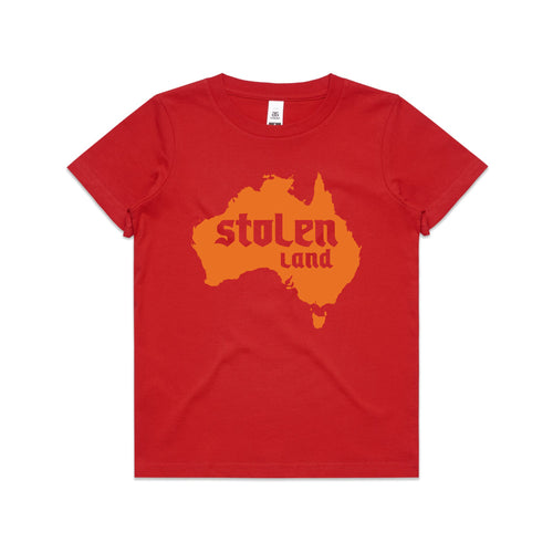 Stolen Land Charity Kids Tee by Lonely Kids Club. All clothing from our T-shirts to our shorts and hoodies are ethically made, and printed packed and shipped from Sydney.