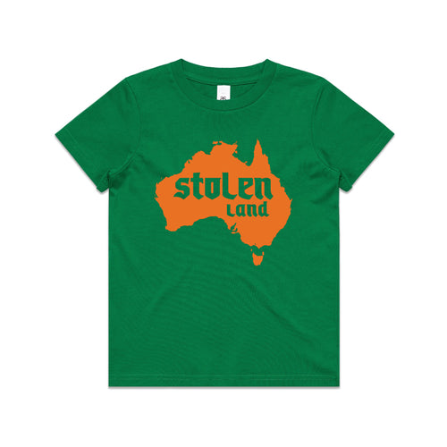 Stolen Land Charity Kids Tee by Lonely Kids Club. All clothing from our T-shirts to our shorts and hoodies are ethically made, and printed packed and shipped from Sydney.