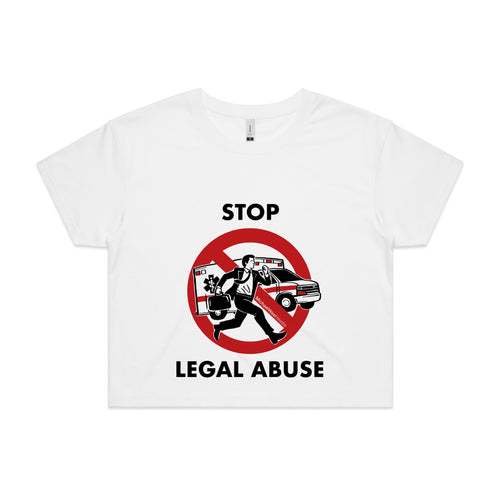 Stop Legal Abuse Tee by Lonely Kids Club. All clothing from our T-shirts to our shorts and hoodies are ethically made, and printed packed and shipped from Sydney.