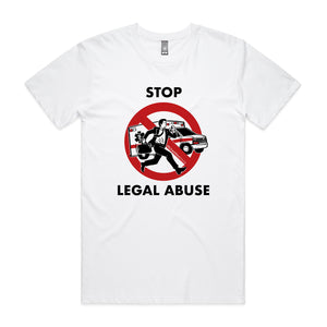 Stop Legal Abuse Tee by Lonely Kids Club. All clothing from our T-shirts to our shorts and hoodies are ethically made, and printed packed and shipped from Sydney.