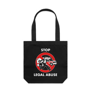Stop Legal Abuse Tote by Lonely Kids Club. All clothing from our T-shirts to our shorts and hoodies are ethically made, and printed packed and shipped from Sydney.