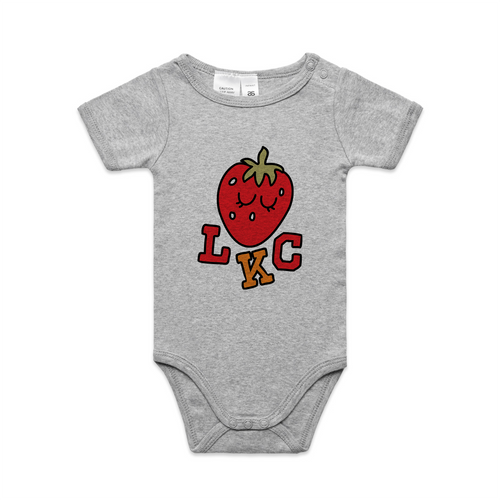 Strawberry Baby Onesie by Lonely Kids Club. All clothing from our T-shirts to our shorts and hoodies are ethically made, and printed packed and shipped from Sydney.