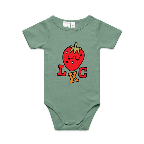 Strawberry Baby Onesie by Lonely Kids Club. All clothing from our T-shirts to our shorts and hoodies are ethically made, and printed packed and shipped from Sydney.