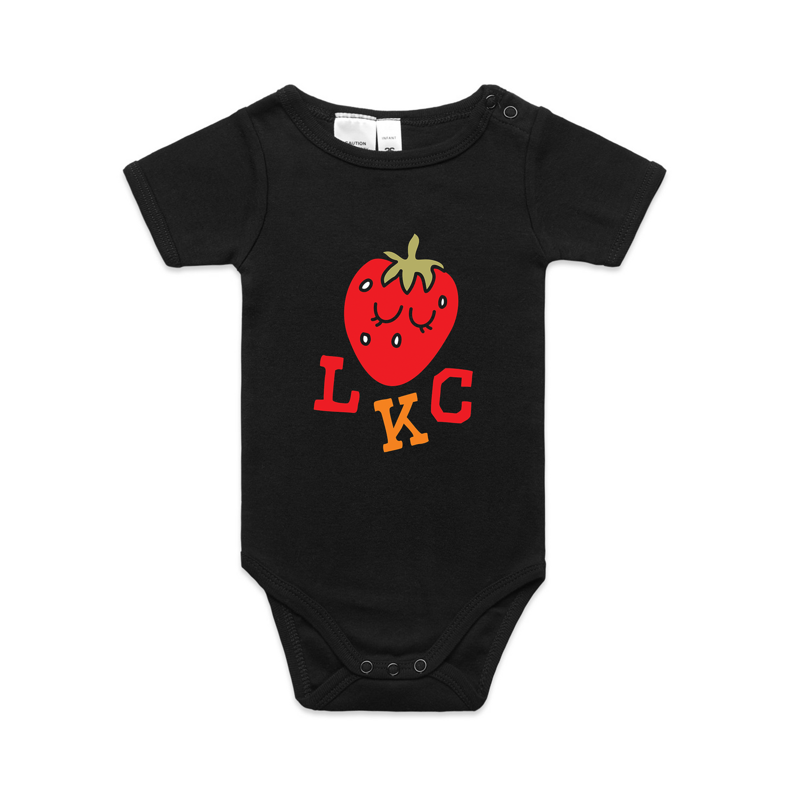 Strawberry Baby Onesie by Lonely Kids Club. All clothing from our T-shirts to our shorts and hoodies are ethically made, and printed packed and shipped from Sydney.