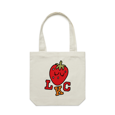 Strawberry Tote by Lonely Kids Club. All clothing from our T-shirts to our shorts and hoodies are ethically made, and printed packed and shipped from Sydney.