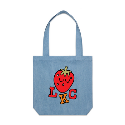 Strawberry Tote by Lonely Kids Club. All clothing from our T-shirts to our shorts and hoodies are ethically made, and printed packed and shipped from Sydney.