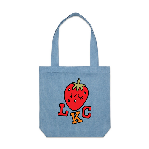 Strawberry Tote by Lonely Kids Club. All clothing from our T-shirts to our shorts and hoodies are ethically made, and printed packed and shipped from Sydney.