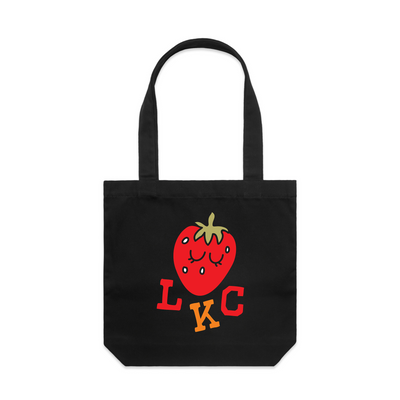 Strawberry Tote by Lonely Kids Club. All clothing from our T-shirts to our shorts and hoodies are ethically made, and printed packed and shipped from Sydney.