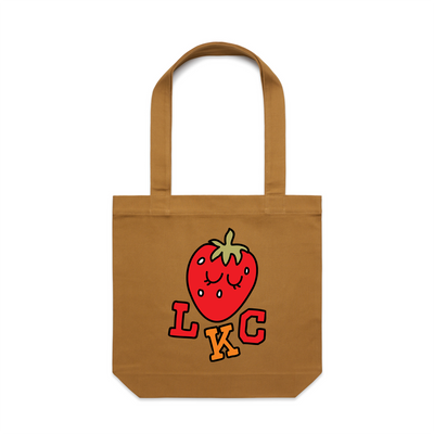 Strawberry Tote by Lonely Kids Club. All clothing from our T-shirts to our shorts and hoodies are ethically made, and printed packed and shipped from Sydney.