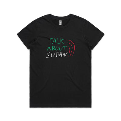Talk About Sudan Charity Tee by Lonely Kids Club. All clothing from our T-shirts to our shorts and hoodies are ethically made, and printed packed and shipped from Sydney.