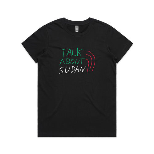 Talk About Sudan Charity Tee by Lonely Kids Club. All clothing from our T-shirts to our shorts and hoodies are ethically made, and printed packed and shipped from Sydney.