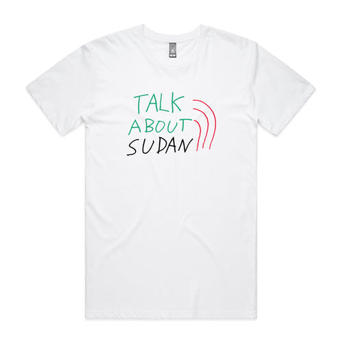 Talk About Sudan Charity Tee by Lonely Kids Club. All clothing from our T-shirts to our shorts and hoodies are ethically made, and printed packed and shipped from Sydney.