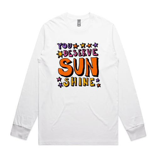 You Deserve Sunshine Tee by Lonely Kids Club. All clothing from our T-shirts to our shorts and hoodies are ethically made, and printed packed and shipped from Sydney.