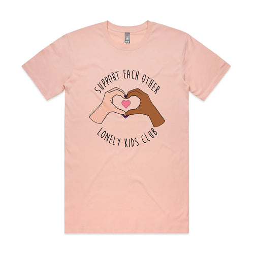 Support Each Other Tee by Lonely Kids Club. All clothing from our T-shirts to our shorts and hoodies are ethically made, and printed packed and shipped from Sydney.