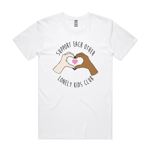 Support Each Other Tee by Lonely Kids Club. All clothing from our T-shirts to our shorts and hoodies are ethically made, and printed packed and shipped from Sydney.