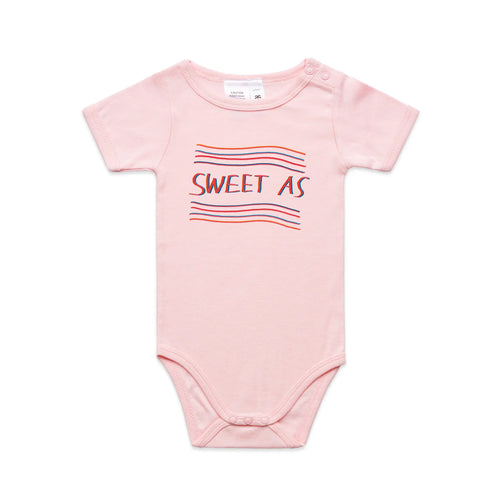Sweet As Baby Onesie by Lonely Kids Club. All clothing from our T-shirts to our shorts and hoodies are ethically made, and printed packed and shipped from Sydney.