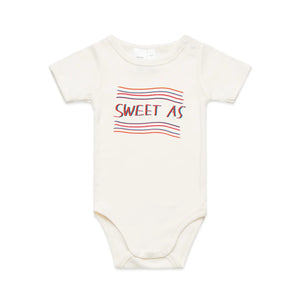 Sweet As Baby Onesie by Lonely Kids Club. All clothing from our T-shirts to our shorts and hoodies are ethically made, and printed packed and shipped from Sydney.