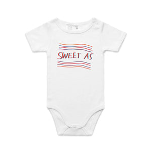 Sweet As Baby Onesie by Lonely Kids Club. All clothing from our T-shirts to our shorts and hoodies are ethically made, and printed packed and shipped from Sydney.